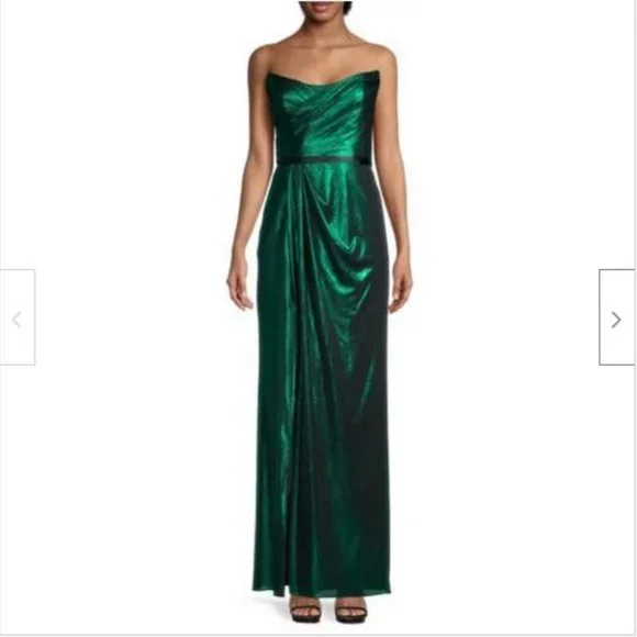 marchesa notte metallic dress Marchesa Notte One-Shoulder Pleated Metallic Gown